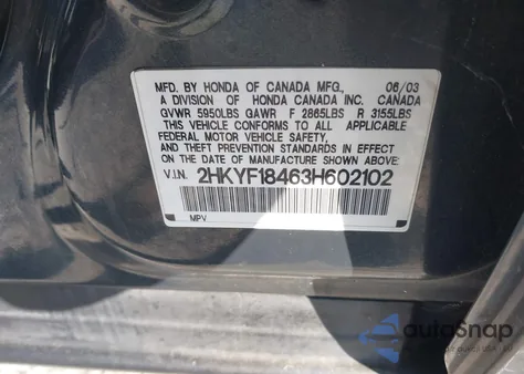 2003 Honda Pilot Ex z USA, uszkodzony, nr VIN 2HKYF18463H602102